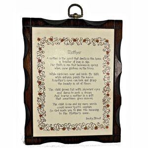 Vintage Mother Poem Plaque Becky Street 1970s Retro Wood Wall Hanging
